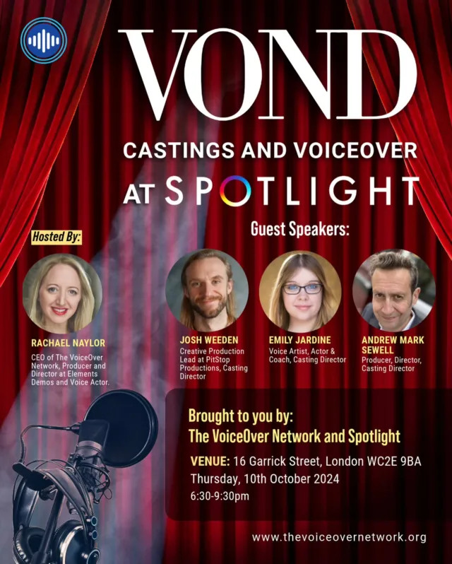 B7 Media’s multi-award-winning producer/director Andrew Mark Sewell is a guest speaker on The VoiceOver Network ‘Casting’ panel at Spotlight, London (Thursday 10 Oct @7pm) offering valuable advice to actors auditioning for audio drama.

You can book your tickets here… https://www.eventbrite.co.uk/e/live-event-castings-and-voiceover-at-spotlight-tickets-1024961155407

#casting #voiceactors #audiodrama #indiefilm @b7.media