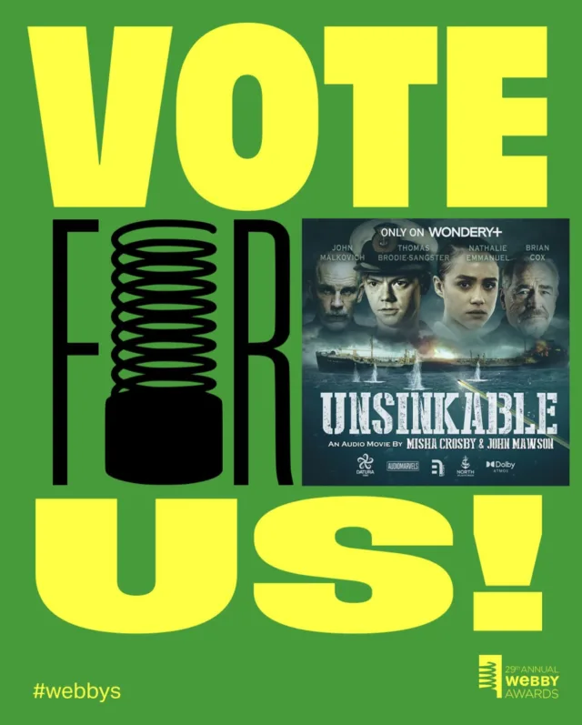 Awards nomination klaxon! Our World War II audio drama “Unsinkable” (a @b7.media co-production with Datura Studios, North Atlantic Ridge and AudioMarvels) has been nominated for a Webby at the 29th Annual Webby Awards. We are now competing for the Internet’s 2 most coveted Awards (their words not ours) - The Webby Award and The Webby People’s Voice Award.

If you enjoyed our series please do vote for “Unsinkable” here (we’re one of five nominees for Limited-Series & Specials / Scripted (Fiction)
https://vote.webbyawards.com/PublicVoting#/2025/podcasts/limited-series-specials/scripted-fiction

In addition to the WeBBY nomination UNSINKABLE has also just been nominated by the UK’s Radio Academy for Best Drama. You can see all the #ARIAS nominations here https://www.radioacademy.org/2025-arias-nominees/

That’s the 4th major nomination the show’s received and for a collective of boutique indies competing against the likes of Audible and the BBC we’re certainly punching above our weight. These nominations are especially pleasing given that this series was rejected by all the major audio platforms, was independently financed and was the No. 1 fiction podcast in several territories. Huge kudos to the cast and crew.

#audiodrama #audiomovie #WorldWarII #1940s #coproduction #NorthAtlanticRidge #JohnMawson #DaturaStudios #MishaCrosby #B7Media #HelenQuigley #AndrewMarkSewell #audiomarvels #JackBowman #ARIAS #WEBBY awards #nomination #finalist